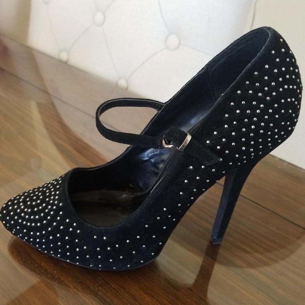 Aldo Black Suede Studded Heels